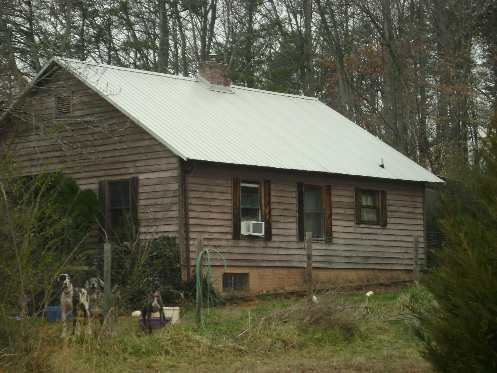 White metal roof on an old wood sided farmhouse, from a Metal Roof Installation job in Moriches